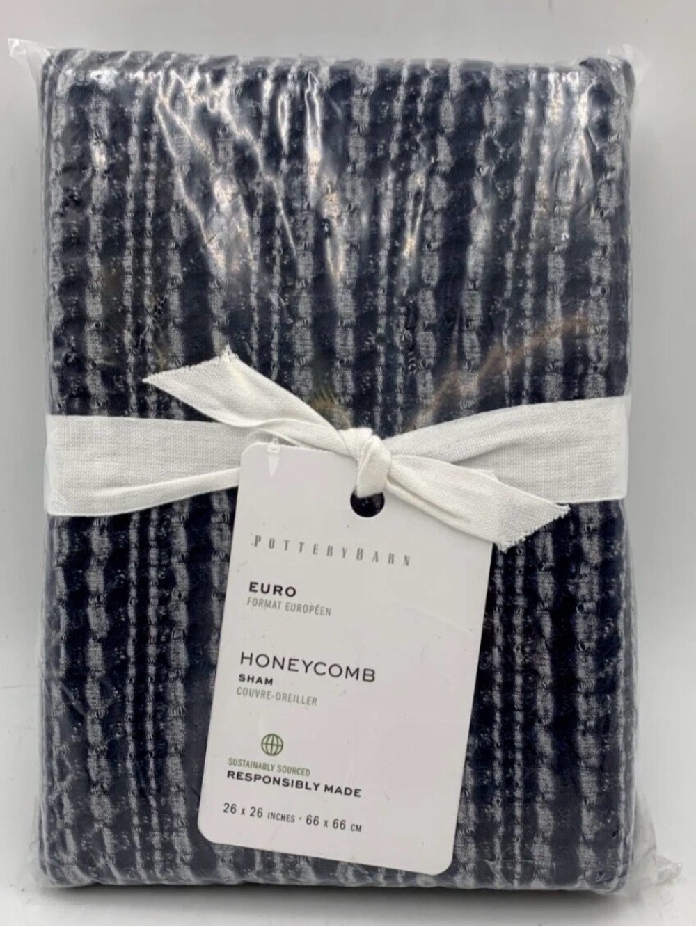NWT $69 Pottery Barn Honeycomb Cotton Euro Sham - Navy 26x26